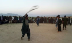 Des fermiers afghans fĂȘtent une rĂ©colte de pavot exceptionnelle le 29 avril 2016 Ă  Naqil