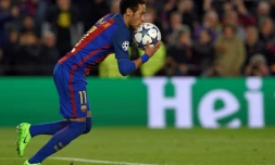 Neymar vient de marquer face au Paris SG lors de la victoire 6-1 du Barça, synonyme de qualification pour les quarts de C1, le 8 mars 2017 au Camp Nou
