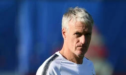 Le sélectionneur français Didier Deschamps à l'entraînement le 12 juillet 2018 à Istra, dans la région de Moscou