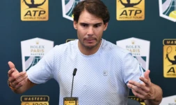 L'Espagnol Rafael Nadal en conférence de presse lors du Masters 1000 de Paris, le 31 octobre 2018