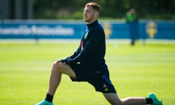 L'ailier suédois Dejan Kulusevski à l'entraînement avec sa sélection le 28 mai 2021 à Bastad