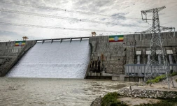 Une vue générale du Grand barrage de la Renaissance éthiopienne (GERD) avant sa cérémonie officielle d'inauguration à Guba, le 9 septembre 2025.