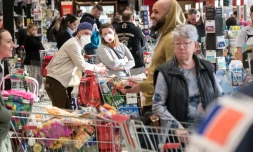 Dans un supermarché à Pfastatt dans le Haut-Rhin, le 16 mars 2020