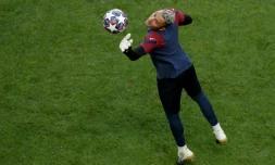 Le gardien Keylor Navaslors d'une séance d'entraînement avec le PSG au stade de la Luz, le 22 août 2020, veille de la finale de C1 contre le Bayern Munich 