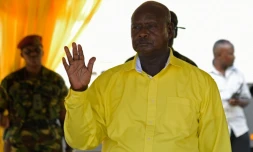 Le chef de l'Etat sortant d'Ouganda, Yoweri Museveni, lors d'une réunion électorale le 16 février 2016 à Kampala