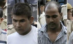 Montage photos du 24 septembre 2013 de (g-d) Akshay Thakur, Vinay Sharma, Mukesh Singh et Pawan Gupta, quatre hommes accusés de viol en réunion en 2012 à New Delhi, en Inde