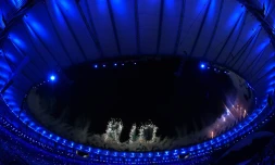 Feu d'artifice lors de la cérémonie d'ouverture des JO de Rio, le 5 août 2016