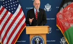 Le chargé d'affaires américain en Afghanistan, Ross Wilson, lors d'une conférence de presse à l'ambassade américaine à Kaboul, le 30 juillet 2021