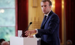 Le président français Emmanuel Macron s'exprime devant les ambassadeurs français, le 27 août 2018 à l'Elysée