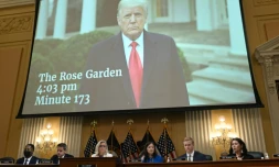 Une vidéo montrant Donald Trump s'adressant à ses partisans le 6 janvier 2021, telle que présentée le 22 juillet 2022 à Washington lors d'une audition de la commission d'enquête parlementaire sur l'assaut du Capitole