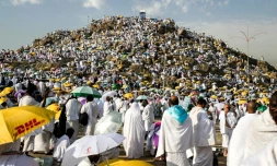 Des pèlerins musulmans gravissent le Mont Arafat en Arabie Saoudite, le 20 août 2018