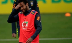 La star de l'équipe du Brésil Neymar à l'entraßnement dans le cadre de la préparation à la Copa America au Brésil, le 2 juin 2019 à Teresopolis, dans l'Etat de Rio de Janeiro