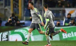 Cristiano Ronaldo a ouvert le score pour le Real Madrid face à l'AS Rome au stade olympique, le 17 février 2016