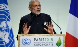 Le Premier ministre indien Narendra Modi lors d'un discours Ă la COP21 Ă Paris, le 30 novembre 2015