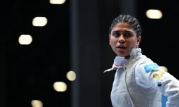 L'escrimeuse française Ysaora Thibus, lors des Mondiaux à Milan, le 26 juillet 2023