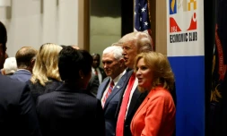 Donald Trump, en campagne, au Detroit Economic Club à Detroit, aux Etats-Unis, le 8 août 2016 