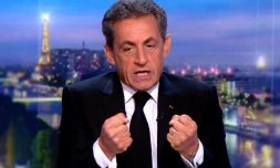 Capture d'écran de l'ex-président français Nicolas Sarkozy lors de son passage sur le plateau de TF1 le 22 mas 2018