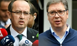 Photomontage du nouveau Premier ministre du Kosovo Avdullah Hoti et du président serbe Aleksandar Vucic