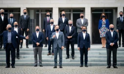 Photo de groupe des ministres européens des Affaires étrangÚres réunis à Berlin le 28 août 2020