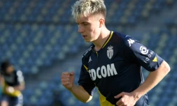Le milieu de terrain russe de l'As Monaco, Alexandr Golovin, auteur d'un triplé lors du match de L1, le 7 février 2021 au stade des CostiÚres à Nßmes