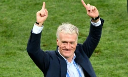 Didier Deschamps lors de la victoire de la France au Mondial le 15 juillet 2018 à Moscou