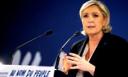 Marine Le Pen lors d'un meeting à Arcis-sur-Aube, le 11 avril 2017