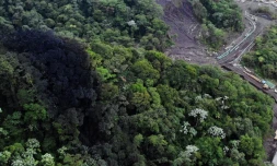 Vue aÃ©rienne de la fuite de pÃ©trole Ã  Piedra Fina, province amazonienne de Napo, le 31 janvier 2022 en Equateur
