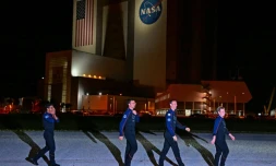 L'équipage de la mission Axiom 4 à Cap Canaveral, en Floride, le 24 juin 2025