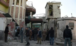 Des bâtiments détruits dans le quartier diplomatique de Kaboul le 12 décembre 2015 après une attaque des talibans