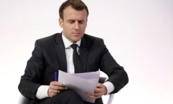 Emmanuel Macron présente jeudi à Paris, un plan ambitieux pour développer l'intelligence artificielle, cette nouvelle technologie en passe de révolutionner l'économie et la société, le 27 mars 2018.