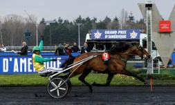 Le trotteur français Face Time Bourbon, drivé par le Suédois Björn Goop, remporte la 100e édition du Grand Prix d'Amérique, le 26 janvier 2020 à Vincennes