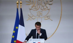 Le président Emmanuel Macron devant les ambassadeurs français, le 6 janvier 2025 à Paris