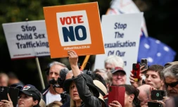 Manifestation contre la réforme sur le droit des AborigÚnes, le 23 septembre 2023 à Sydney, en Australie