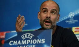 L'entraßneur espagnol de Manchester City, Pep Guardiola, lors d'une conférence de presse à Manchester, le 9 avril 2018