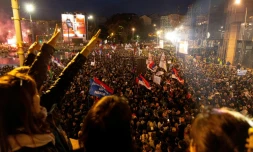 L'opposition serbe à Aleksandar Vucic, rassemblée jeudi 22 octobre 2026 dans le centre de Belgrade