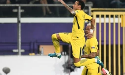 Neymar fête son but pour le PSG face à Anderlecht, le 18 octobre 2017 à Bruxelles