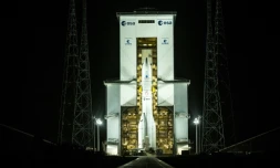 La fusée Ariane 6 avant son lancement au centre spatial de Kourou, en Guyane, le 3 mars 2025
