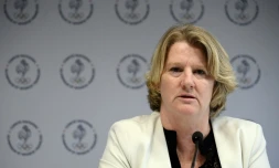 La présidente du CNOSF Brigitte Henriques lors d'un point presse à la Maison du sport français à Paris, le 12 octobre 2022 