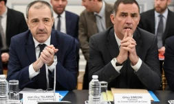 Jean-Guy Talamoni, à gauche, et Gilles Simeoni, président de la collectivités de Corse, le 13 février 2018 à Paris