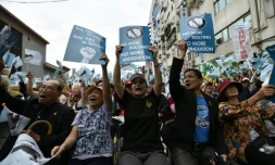 Des indépendantistes taïwanais manifestent à Taipei, le 20 octobre 2018