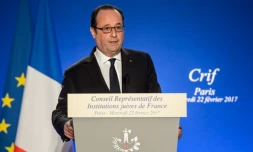 Le président français François Hollande au dîner annuel du Crif, le 22 février 2017 à Paris