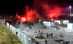 Abords du stade de l'OL avant le match contre le CSKA Moscou, le 15 mars 2018 à Lyon