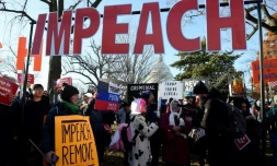 Rassemblement en faveur de la procédure de destitution du président américain Donald Trump devant le Capitole avant un vote historique de mise en accusation du milliardaire républicain