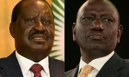 L'ex-Premier ministre Raila Odinga (g) et le vice-président sortant William Ruto, les deux principaux candidats à la présidentielle au Kenya