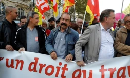 Philippe Martinez (c), secrétaire général de la CGT, le 21 septembre 2017 à Paris