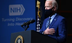 Le président américain Joe Biden à la tribune lors d'une visite au National Institutes of Health (Instituts nationaux de santé, NIH) à Bethesda, Maryland, le 11 février 2021
February 11, 2021.