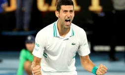 Novak Djokovic après sa victoire contre Daniil Medvedev le 21 février 2021 à l'Open d'Australie de Melbourne