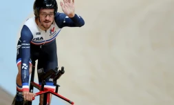 Le Français Alexandre Leauté lors de sa victoire en finale du contre-la-montre C2 en paracyclisme masculin lors des Championnats du monde de cyclisme à Glasgow, le 7 août 2023