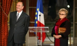 Jacques et Bernadette Chirac en 2002 lors de la Galette des Rois à l'Elysée