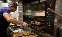 Andrew Martinez, patron de Bo's Bagels, dans sa boutique, le 12 juillet 2023 Ă New York